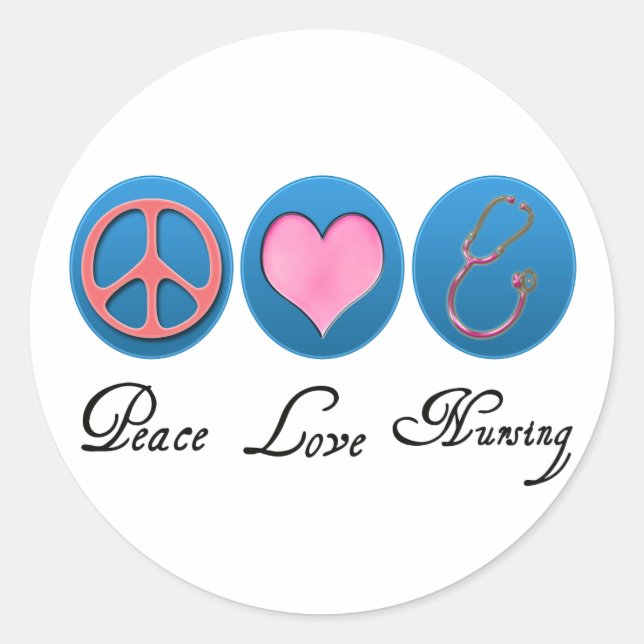 Sticker Rond Peace Love Nuring (Devant)