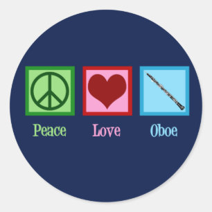Sticker Rond Peace Love Oboe