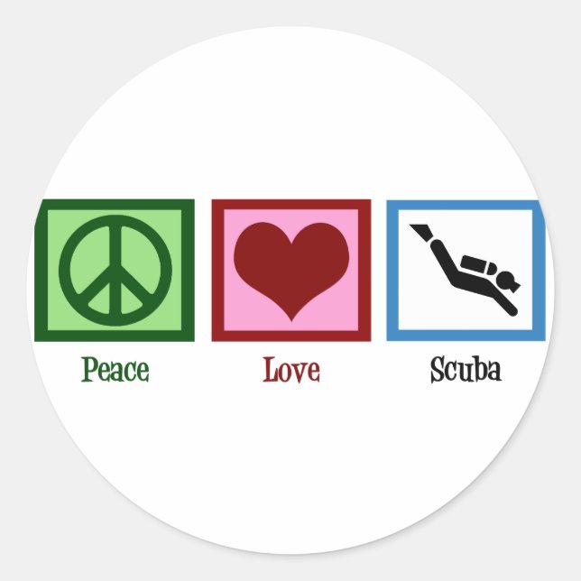 Sticker Rond Peace Love Plongée sous-marine (Devant)