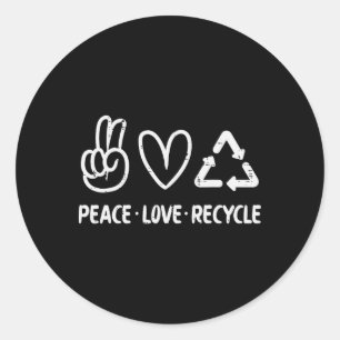 Sticker Rond Peace Love Recycle Jour des terres Recyclage Hippi
