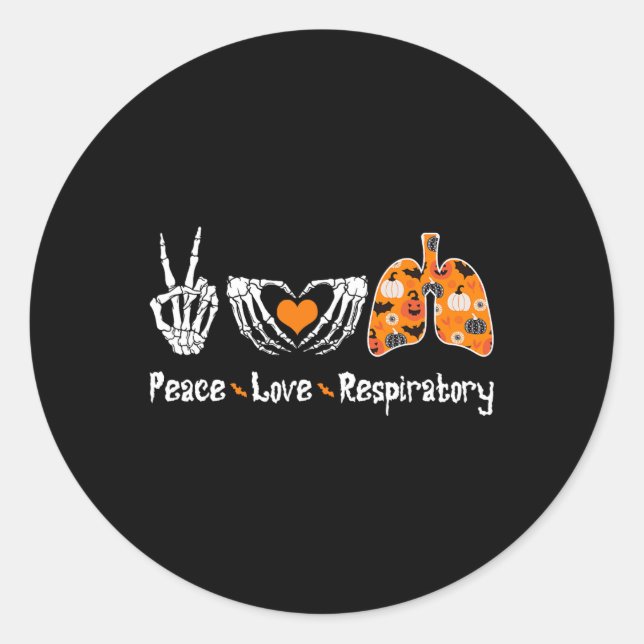 Sticker Rond Peace Love Respiratory Therapist Skeleton Fun Hall (Devant)