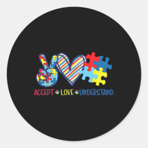 Sticker Rond Peace Love Ribbon Sensibilisation sur l'autisme Ac