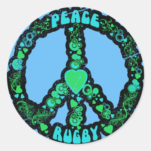 Sticker Rond Peace love Rugby (Devant)