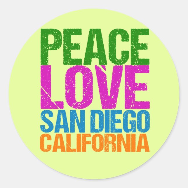 Sticker Rond Peace Love San Diego Californie (Devant)