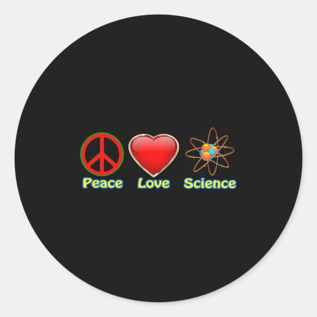 Sticker Rond Peace Love Science  (Devant)