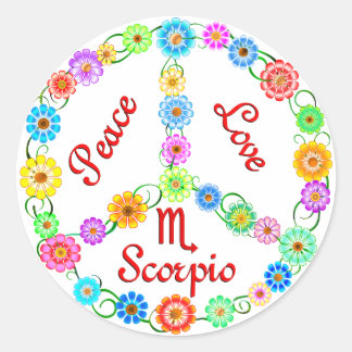 Sticker Rond Peace Love Scorpio
