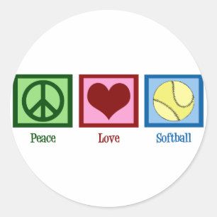 Sticker Rond Peace Love Softball