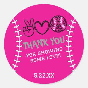 Sticker Rond Peace Love Softball Anniversaire Invitation