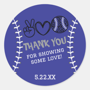 Sticker Rond Peace Love Softball Anniversaire Invitation