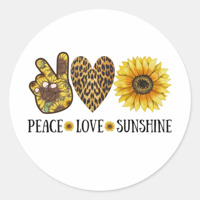 Sticker Rond Peace Love Sunshine, Tournesol, Fleur (Devant)