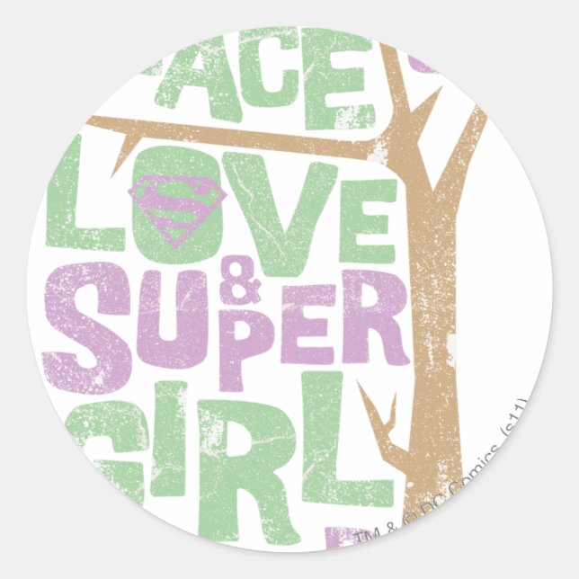 Sticker Rond Peace Love & Supergirl Power (Devant)