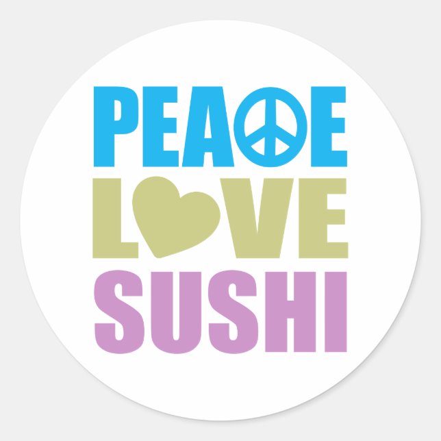 Sticker Rond Peace Love Sushi (Devant)