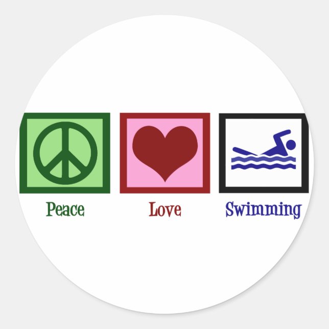 Sticker Rond Peace Love Swimming (Devant)