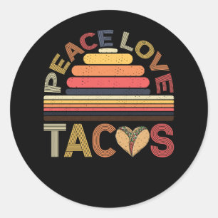 Sticker Rond Peace Love Tacos Retro Vintage mexicain Taco Food 