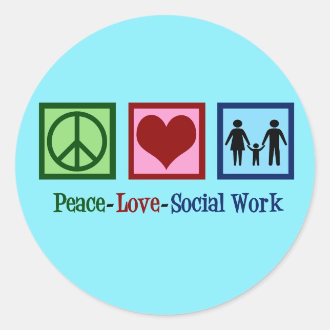 Sticker Rond Peace Love Travail social (Devant)