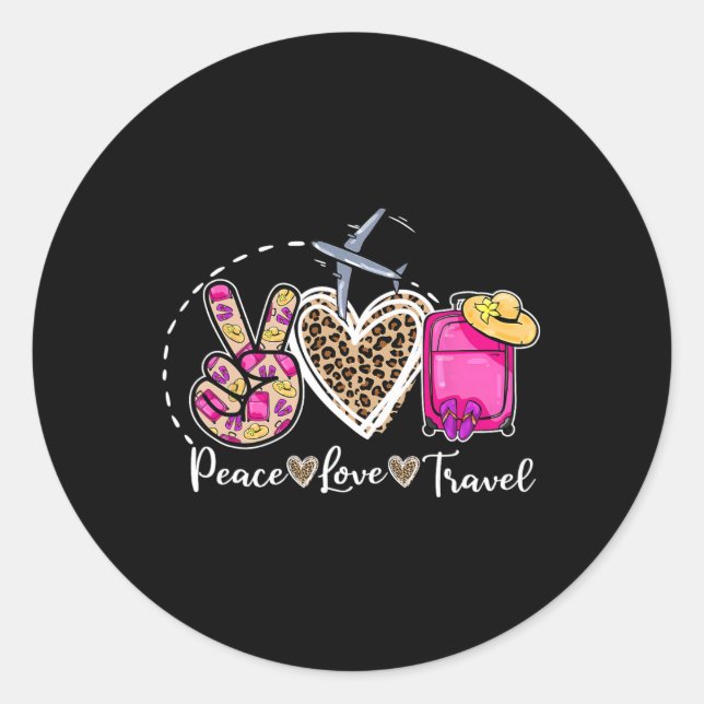 Sticker Rond Peace Love Travel Retro Summer Vacances Famille Ma (Devant)