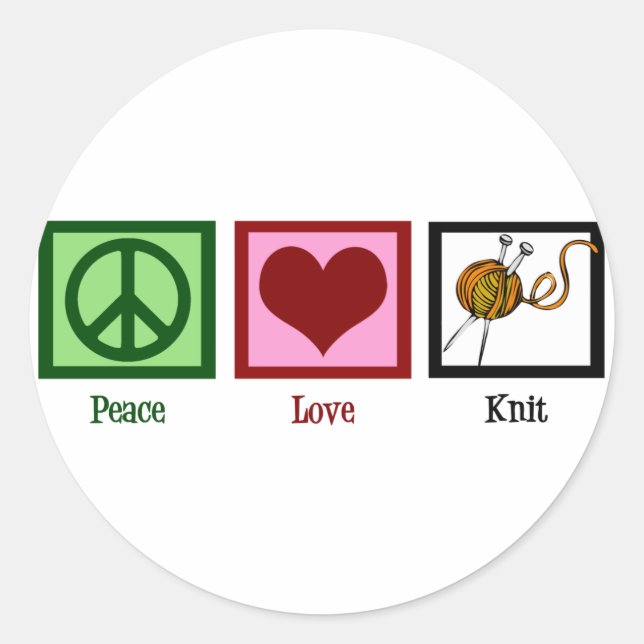 Sticker Rond Peace Love & Tricot (Devant)