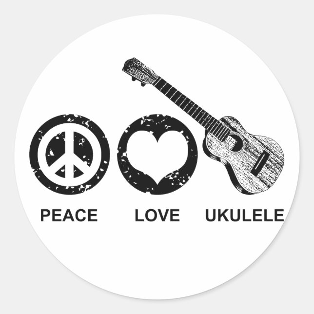 Sticker Rond Peace Love Ukulele (Devant)