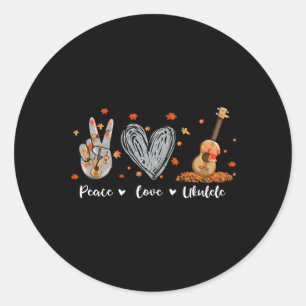 Sticker Rond Peace Love Ukulele Hawaiian Ukelele Uke Guitar Pla