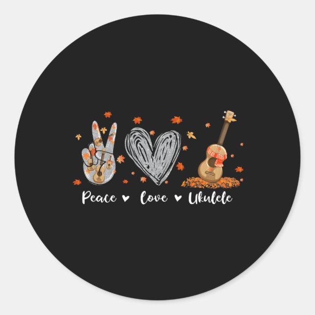 Sticker Rond Peace Love Ukulele Hawaiian Ukelele Uke Guitar Pla (Devant)