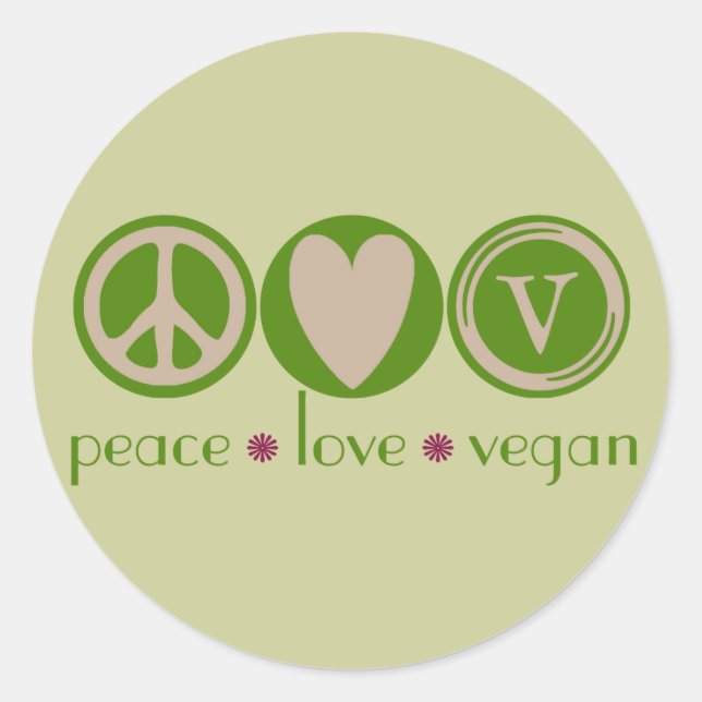 Sticker Rond Peace Love Vegan (Devant)