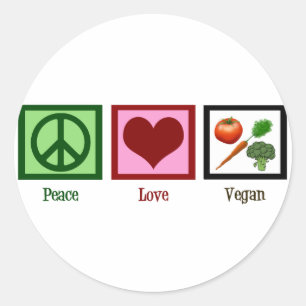 Sticker Rond Peace Love Vegan