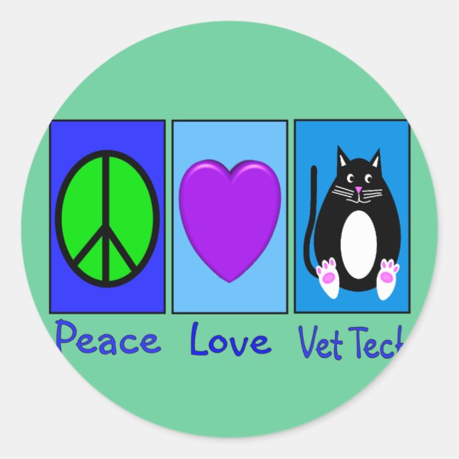 Sticker Rond Peace Love Vet Tech (Devant)