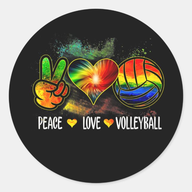 Sticker Rond Peace Love Volleyball Tie Dye Volleyball Lover (Devant)