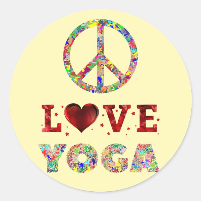 Sticker Rond Peace Love Yoga Colorful Spirituel (Devant)