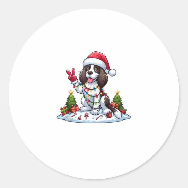 Sticker Rond Peace Main Anglais Springer Espagnol Chien de Noël (Devant)