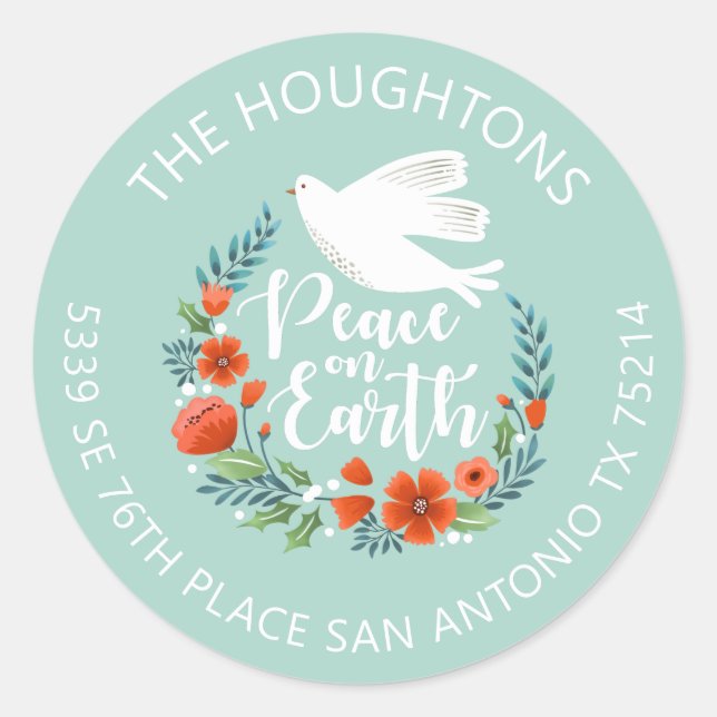 Sticker Rond Peace on Earth Christmas Retours Adresse Label (Devant)