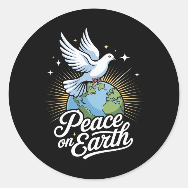 Sticker Rond Peace On Earth Dove And Globe Faith Christmas  (Devant)
