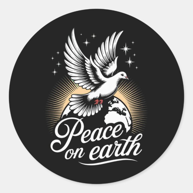 Sticker Rond Peace On Earth Dove And Globe Peaceful Christmas  (Devant)