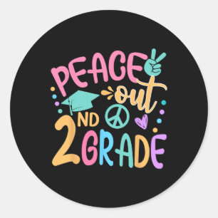 Sticker Rond Peace Out 2e année Bye Bye School Bonjour été