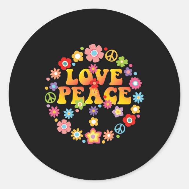 Sticker Rond PEACE SIGN LOVE 60s 70s Tie Costume hippie (Devant)