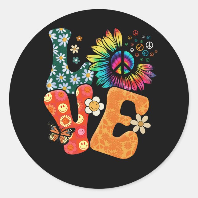 Sticker Rond Peace Sign Love 60s les années 70 Costume Super Hi (Devant)