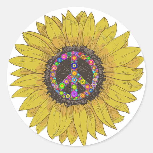 Sticker Rond Peace Sign Love 60S Les années 70 Tie Dye Hippie (Devant)