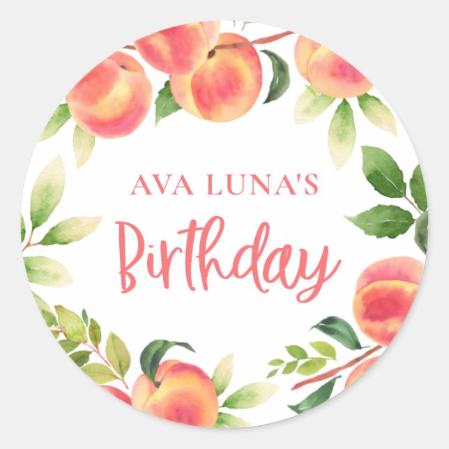 Sticker Rond Peach 1er fête d'anniversaire (Devant)