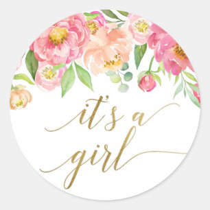 Sticker Rond Peach and Pink Peony Flowers C'est une fille préfé