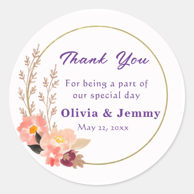 Sticker Rond Peach Cute Mariage Merci (Devant)