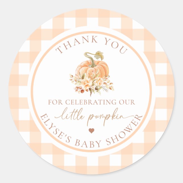 Sticker Rond Peach En vichy Chute Notre Petit Merci Citrouille (Devant)