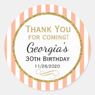 Sticker Rond Peach Gold Anniversaire Merci Venant Favor Tags