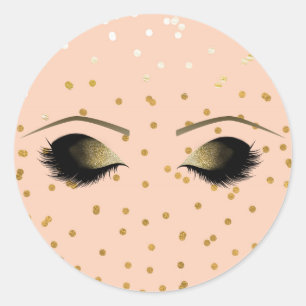 Sticker Rond Peach & Gold Maquillage Eyelashes Beauty Party