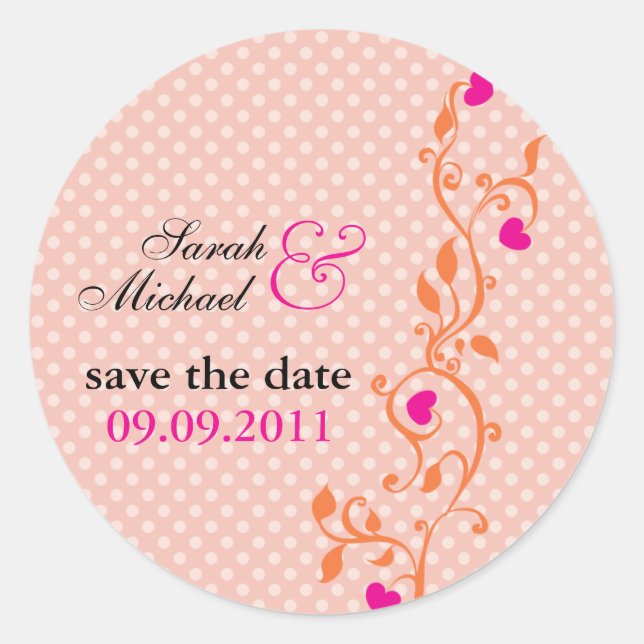 Sticker Rond Peach Heart Vine - enregistrer la date (Devant)