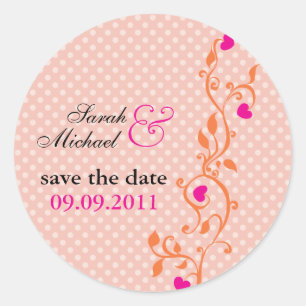 Sticker Rond Peach Heart Vine - enregistrer la date