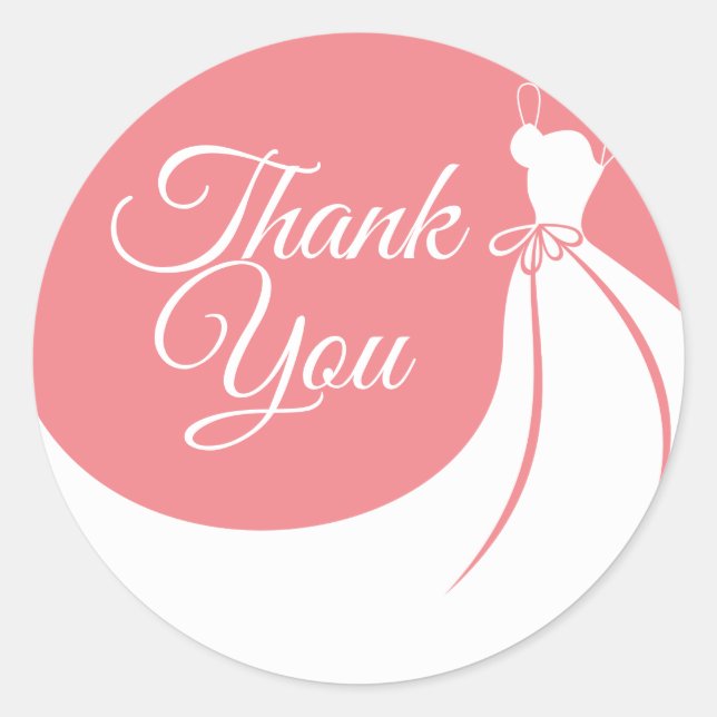 Sticker Rond Peach Pink Elegant Gown Douche nuptiale Merci (Devant)