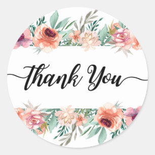 Sticker Rond Peach rose Aquarelle Fleurs Merci moderne