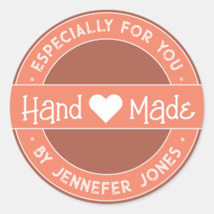 Sticker Rond Peach rose Fait À La Main Avec Amour, Surtout Pour