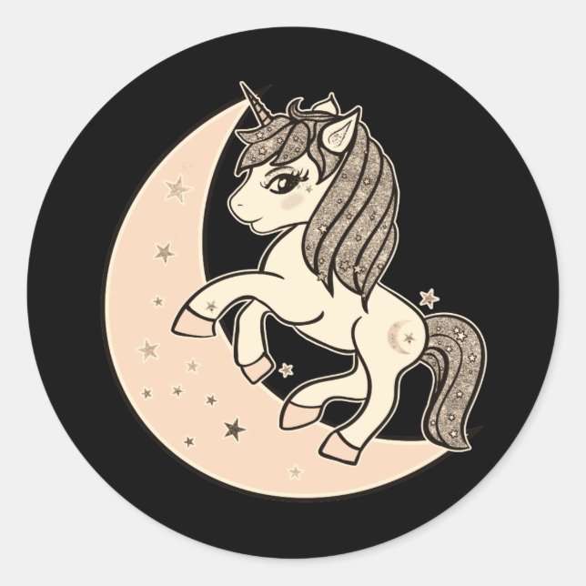 Sticker Rond Peachy Blush Rose Céleste Lune & Étoiles Unicorne (Devant)