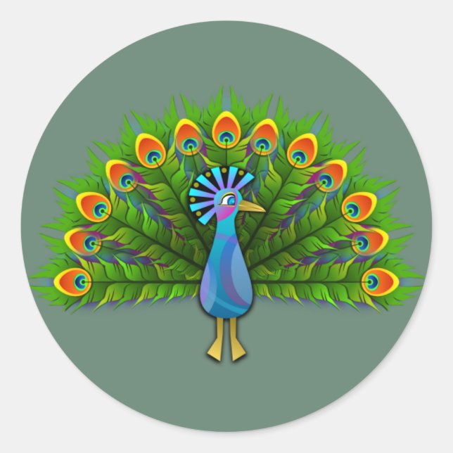 Sticker Rond Peacock animé et coloré (Devant)